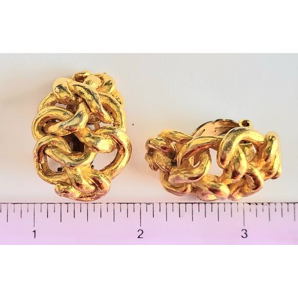 Sonia Rykiel Gold Earrings Chunky Clip-On Signed Vintage Mid Century Modern MCM - Picture 4 of 11